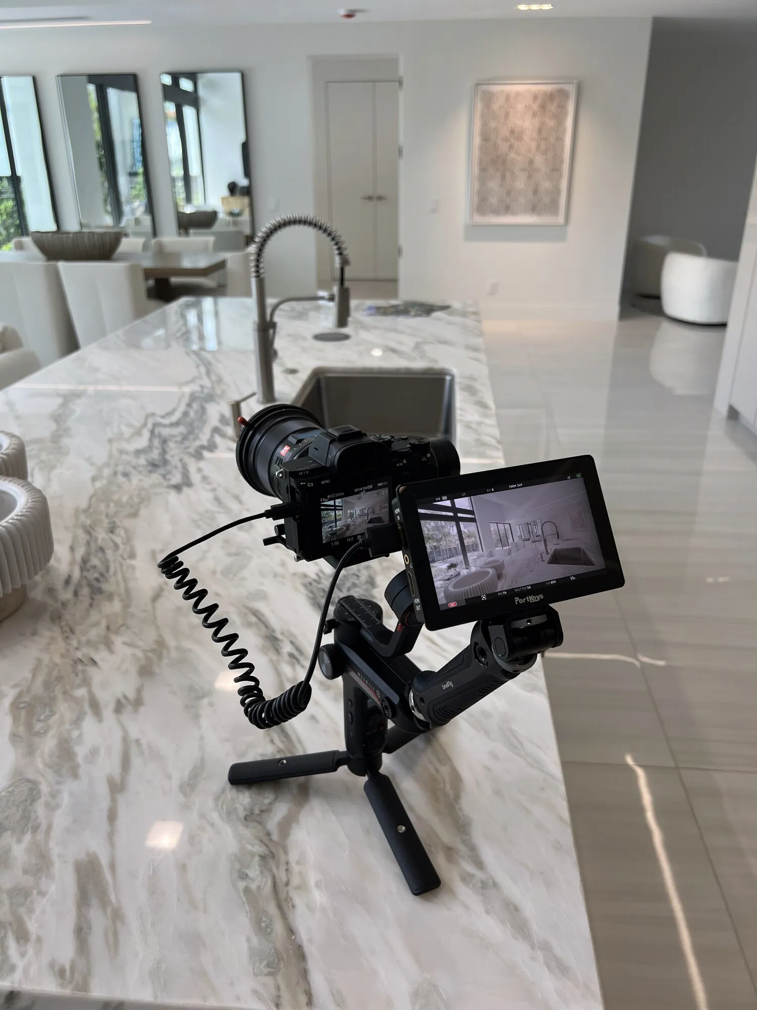 Camera and gimbal rig inside the house